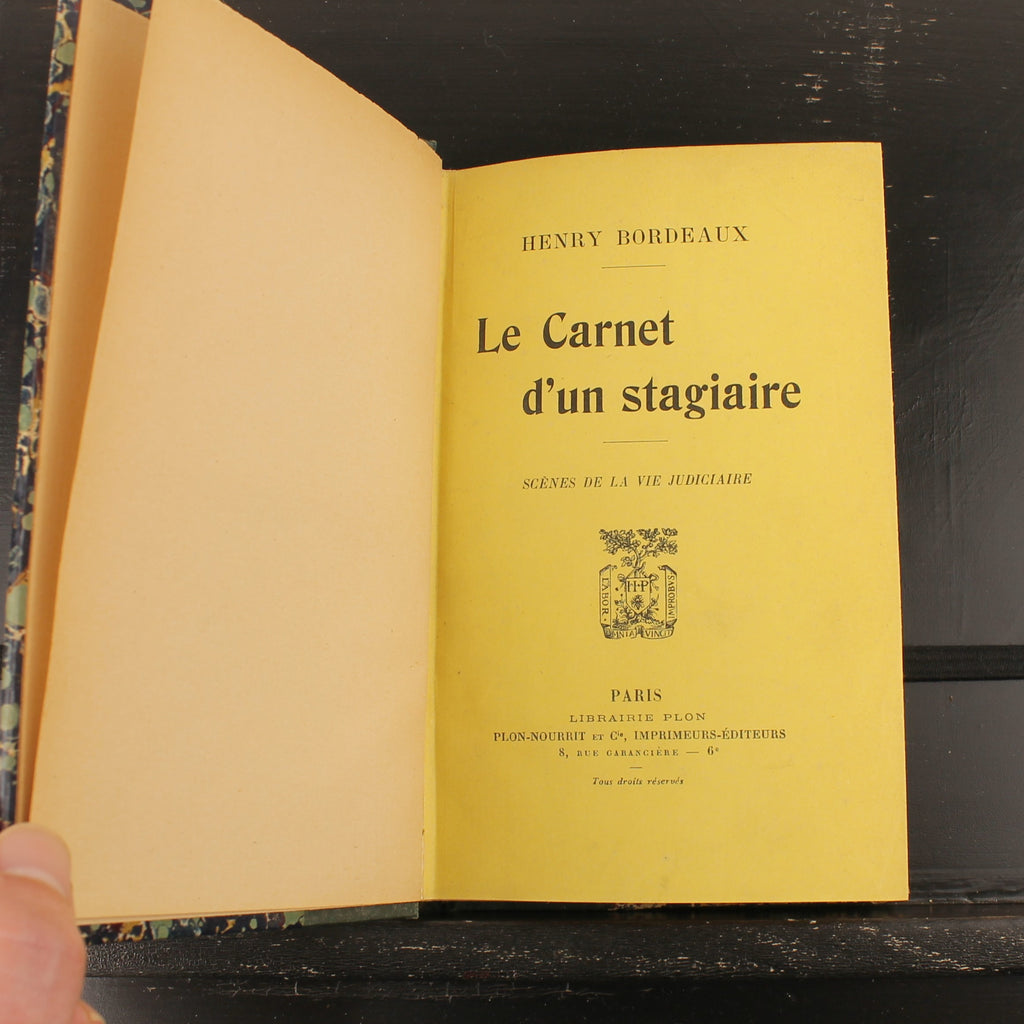 Le Carnet d'un stagiaire - Henry Bordeaux - Paris 1911