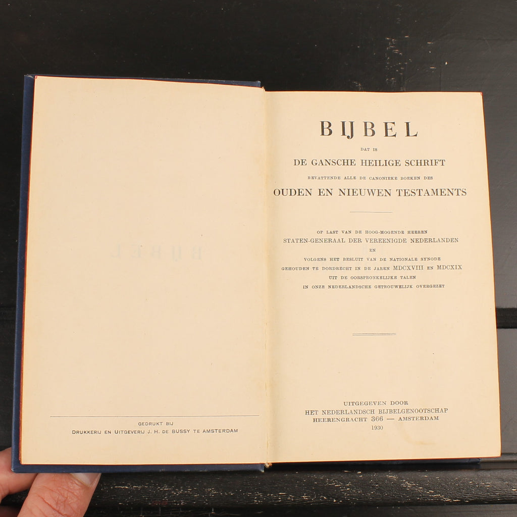 Statenbijbel (1930) | Blauwe Linnen Band met Rode Snede en Stoffen Kaft