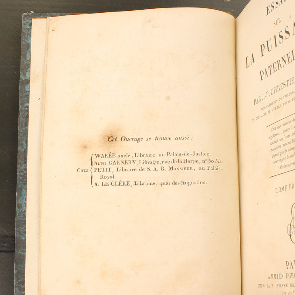 Ensaio sobre o Poder Paternal | Chrestien de Poly | Conjunto Completo de 2 Partes 1820