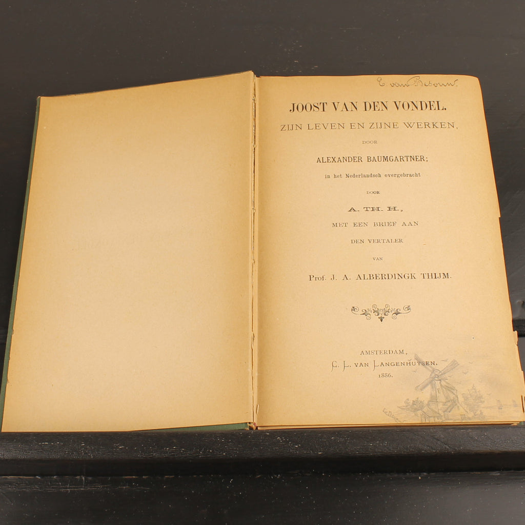 Livre ancien 1886 – Joost van den Vondel – Baumgartner – Avec dessins au crayon signés – Amsterdam