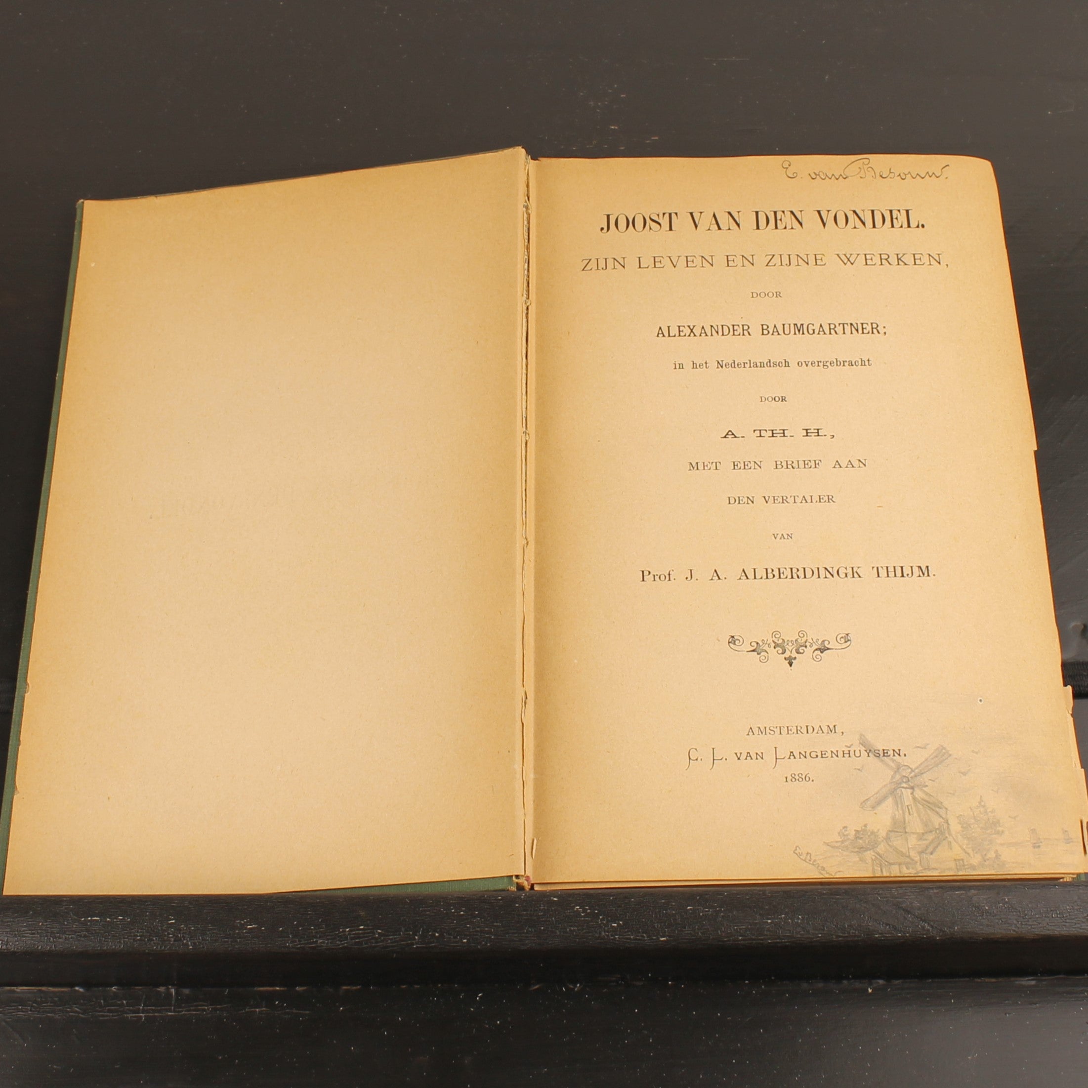 Livre ancien 1886 – Joost van den Vondel – Baumgartner – Avec dessins au crayon signés – Amsterdam