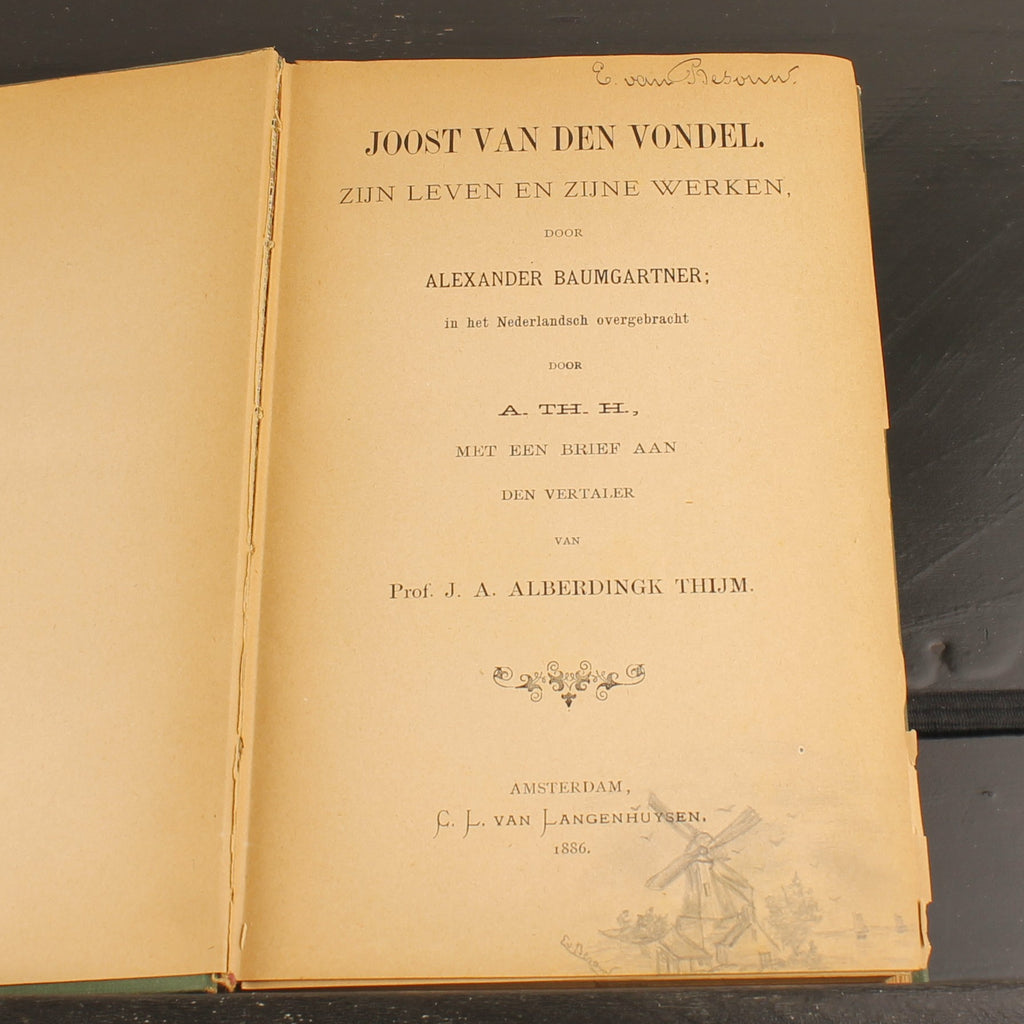 Livre ancien 1886 – Joost van den Vondel – Baumgartner – Avec dessins au crayon signés – Amsterdam