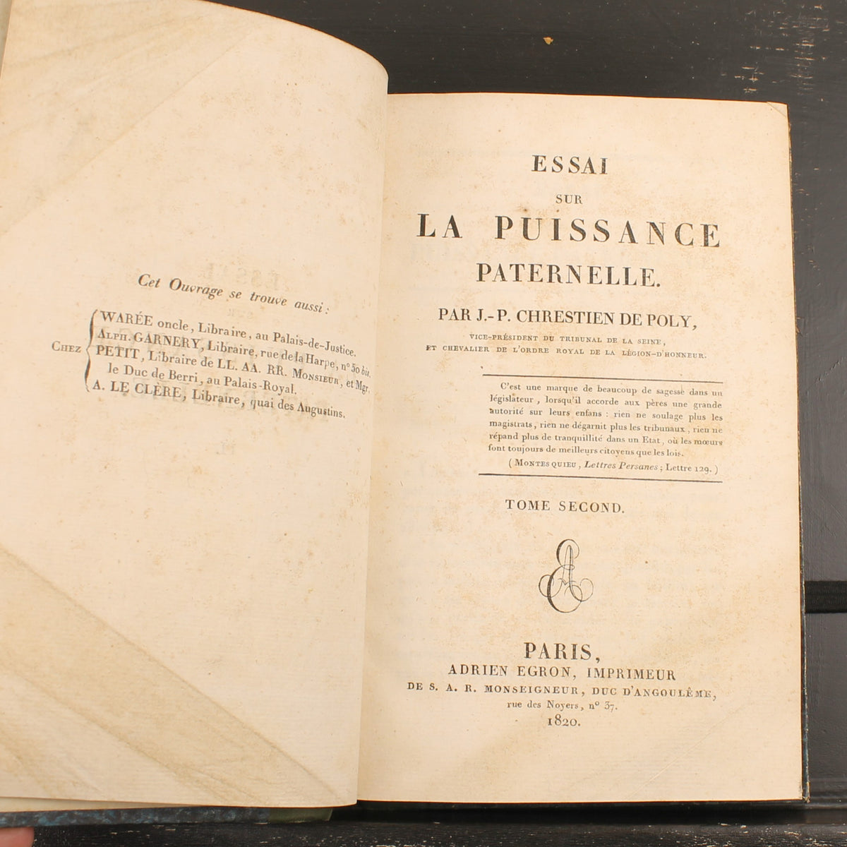 Essai sur la Puissance Paternelle | Chrestien de Poly | Complete 2-Delige Set 1820