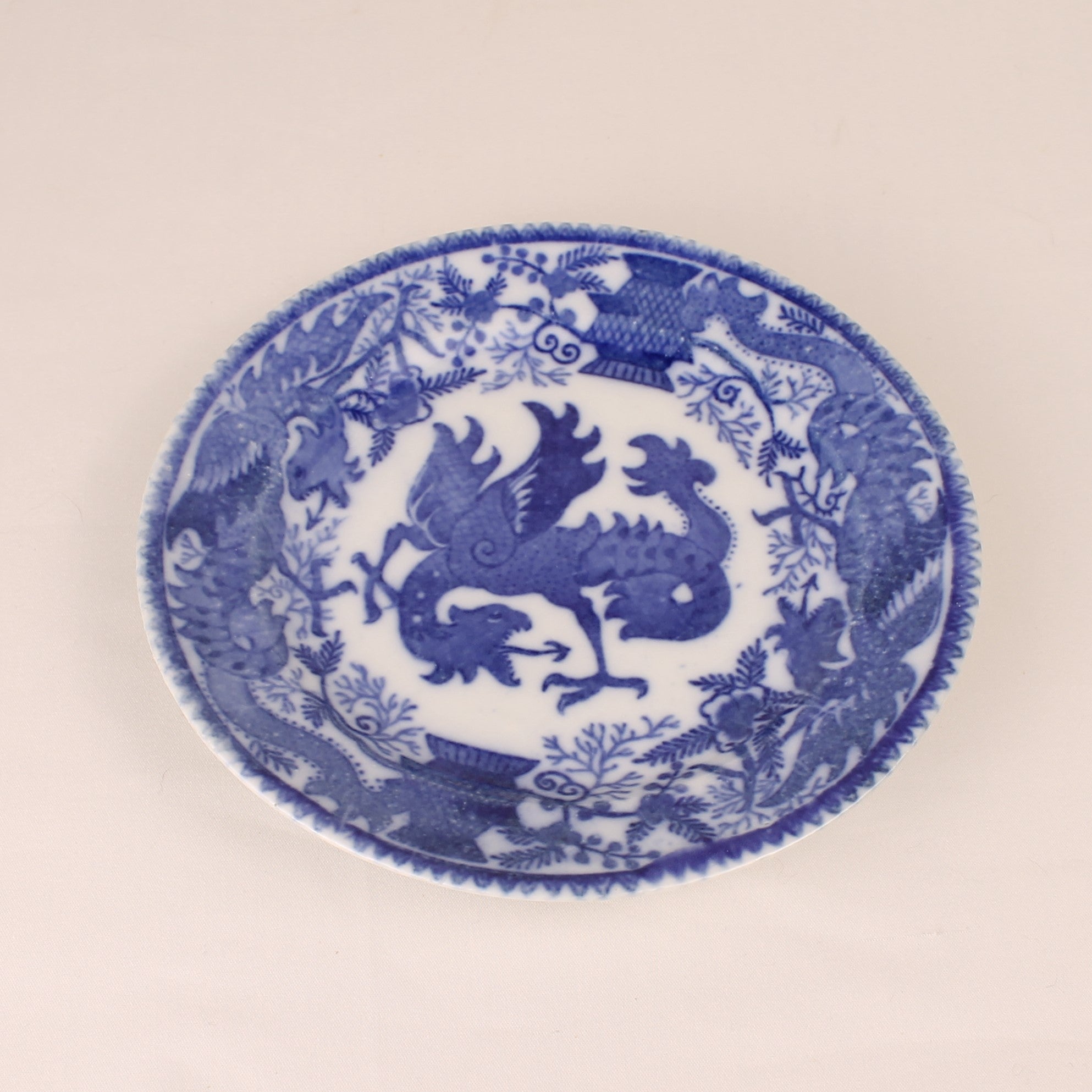 Vintage Japanese Blue and White Plate with Dragon Motif – 15.5 cm
