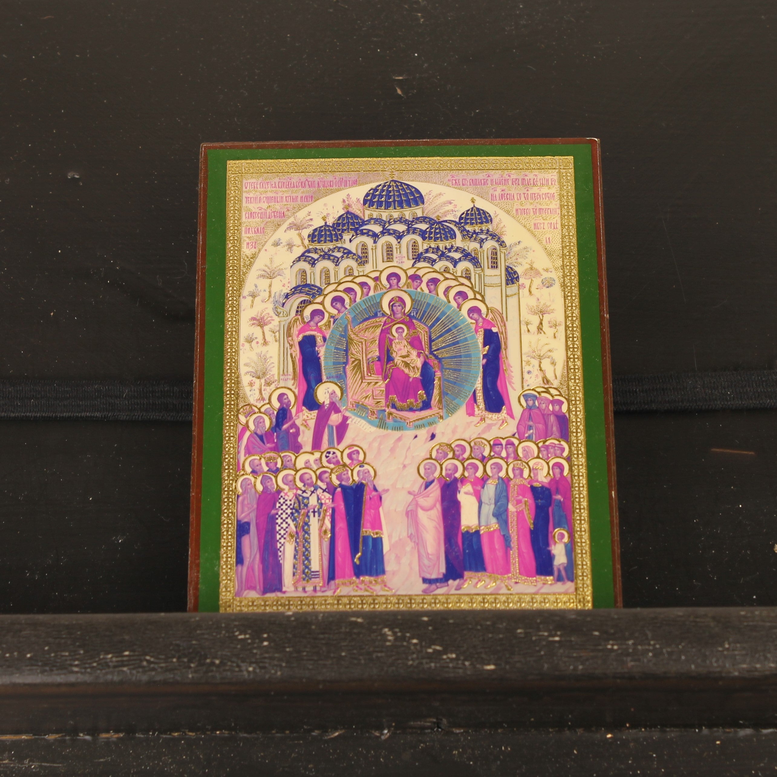 Orthodoxe Icoon op Houten Paneel – Theotokos met Heiligen