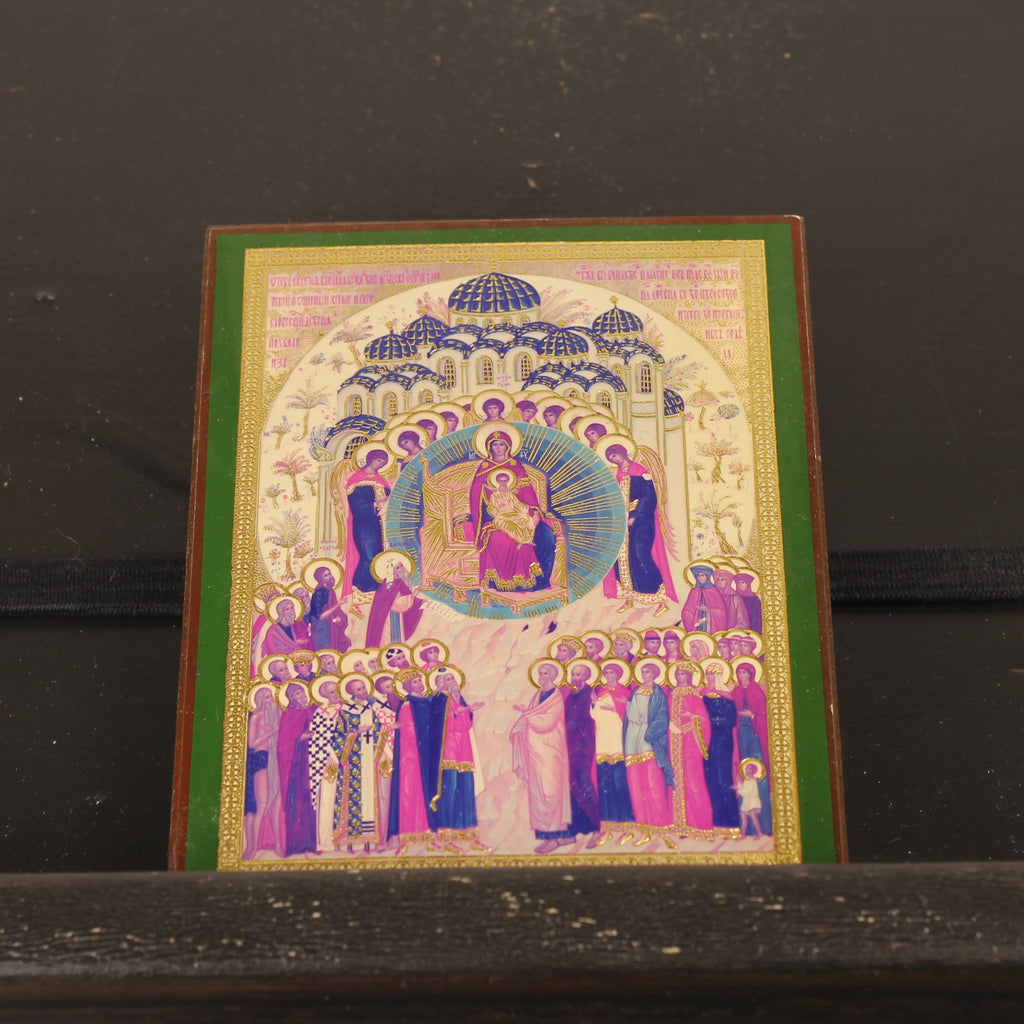 Orthodox Icon on Wooden Panel – Theotokos with Saints