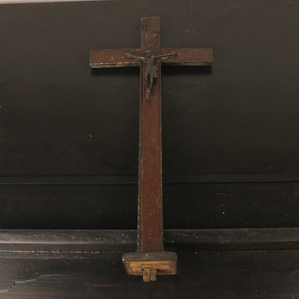 Crucifix en Bois Fin Ancien avec Corpus en Métal Foncé – env. 1880-1920 – 34 cm