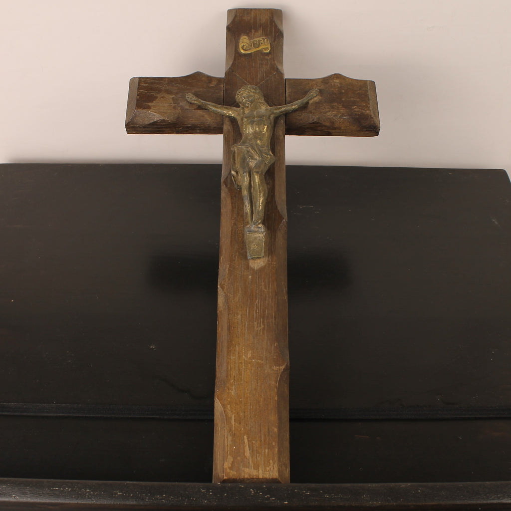 Houten Wandkruis met Messing Corpus – ca. 1900 – 40 cm