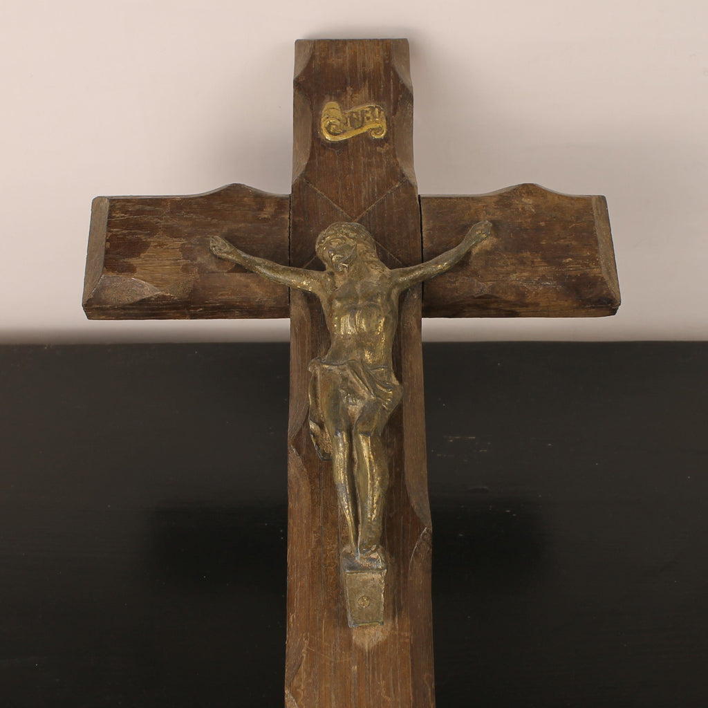 Houten Wandkruis met Messing Corpus – ca. 1900 – 40 cm