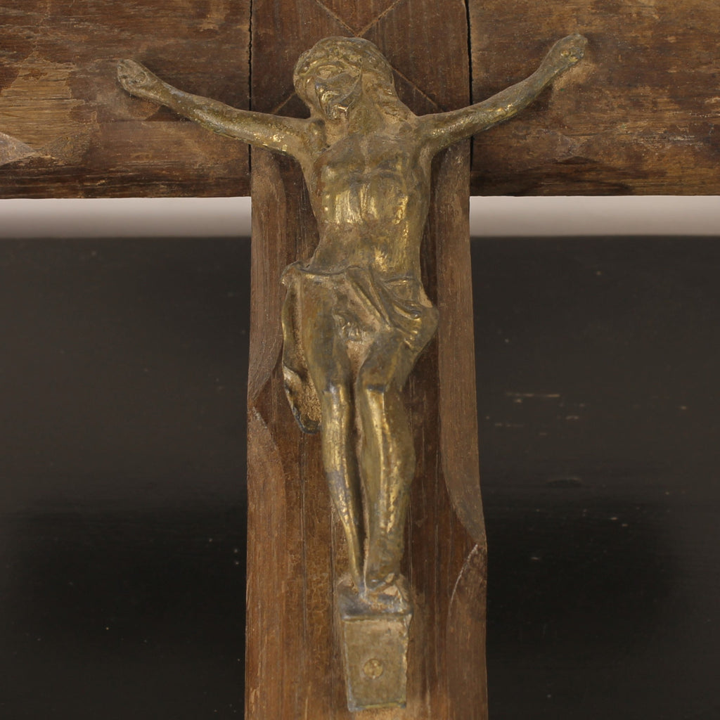 Houten Wandkruis met Messing Corpus – ca. 1900 – 40 cm
