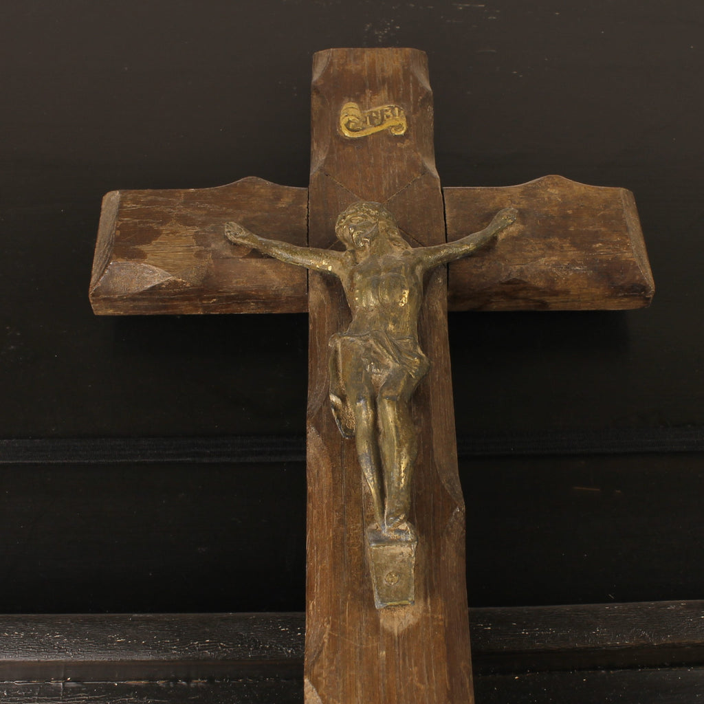 Houten Wandkruis met Messing Corpus – ca. 1900 – 40 cm