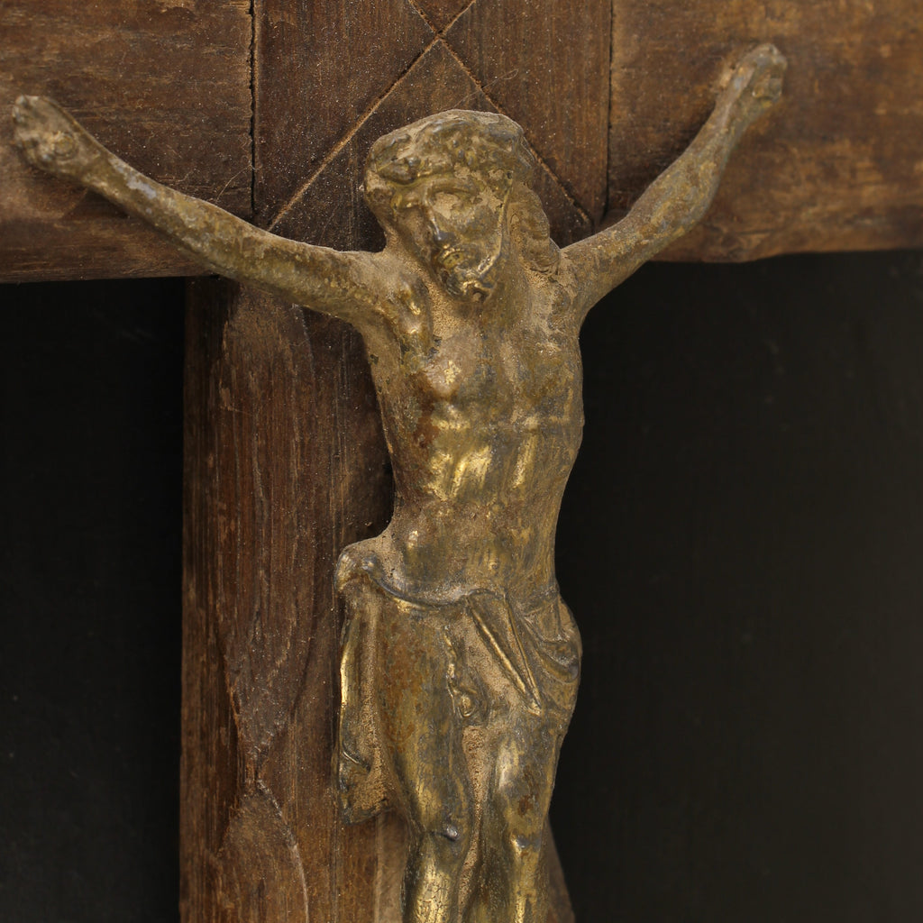 Houten Wandkruis met Messing Corpus – ca. 1900 – 40 cm