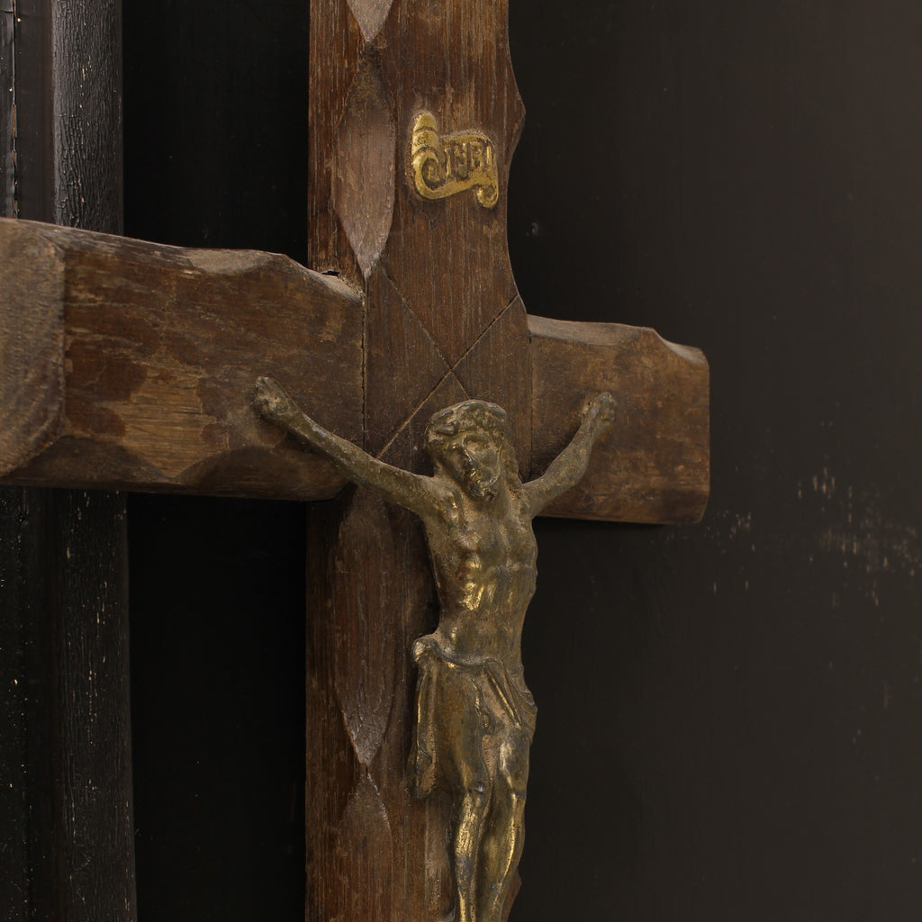 Houten Wandkruis met Messing Corpus – ca. 1900 – 40 cm