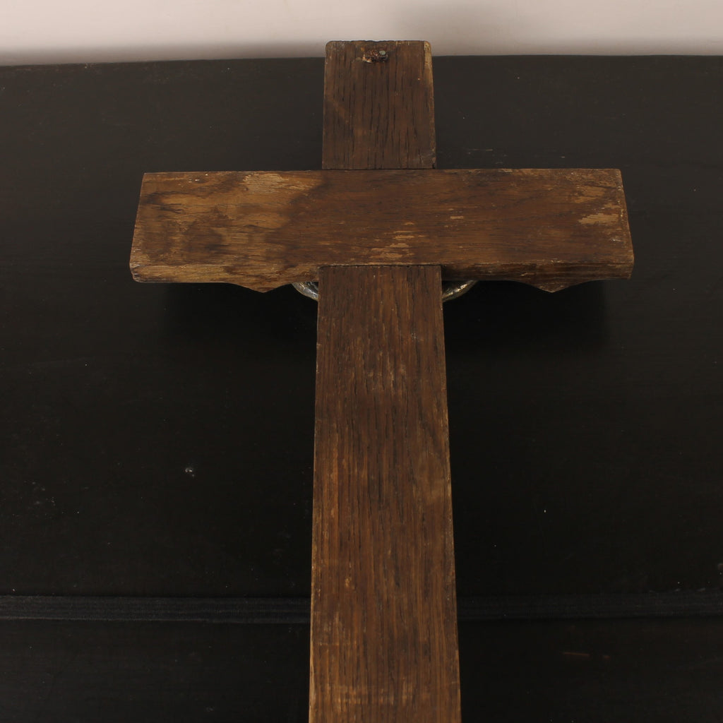 Houten Wandkruis met Messing Corpus – ca. 1900 – 40 cm