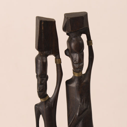 Vintage African Wooden Figurines – Set of 2 – 22 cm