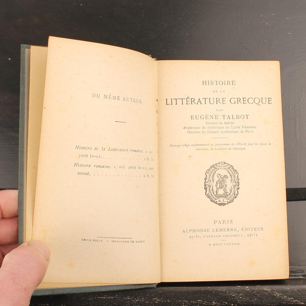 Eugène Talbot - Histoire de la Littérature Grecque (1887) | Petite Collection Lemerre