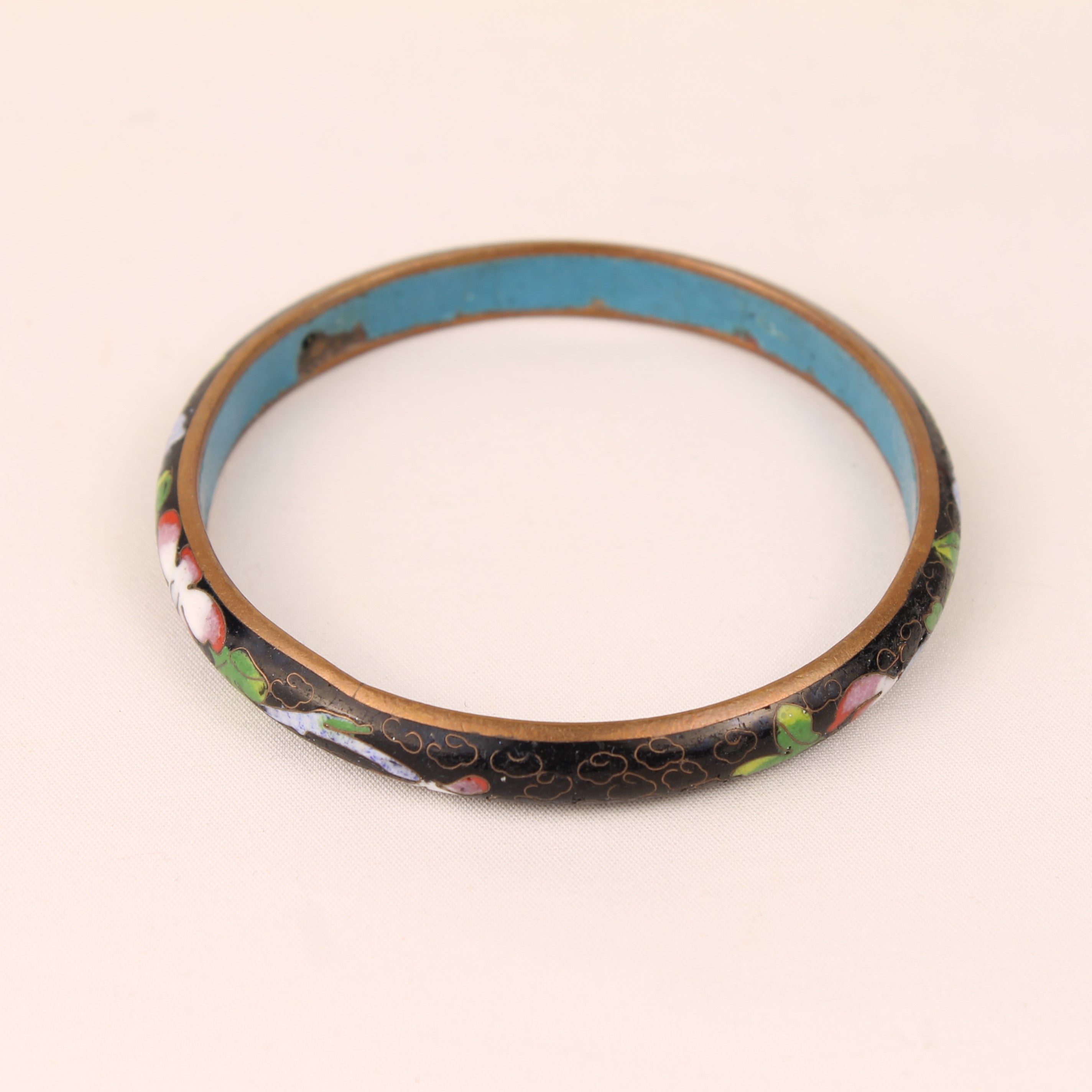 Chinese Cloisonné Armband – Zwart Emaille met Bloemen