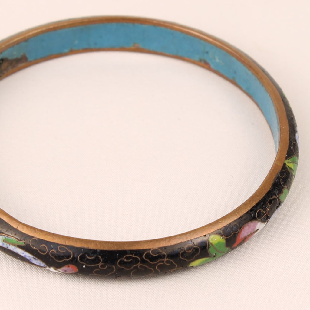 Chinese Cloisonné Armband – Zwart Emaille met Bloemen