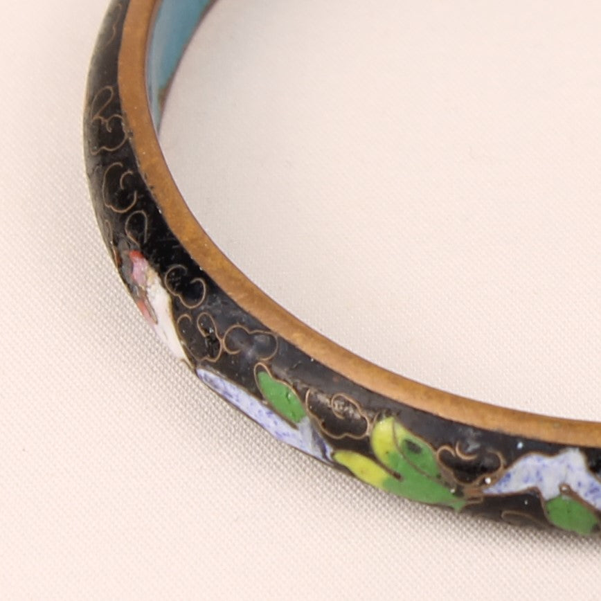 Chinese Cloisonné Armband – Zwart Emaille met Bloemen