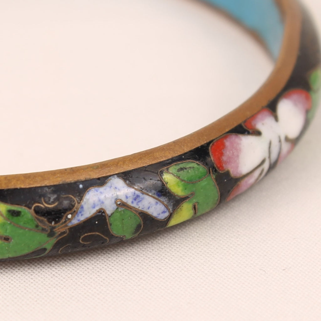 Chinese Cloisonné Armband – Zwart Emaille met Bloemen
