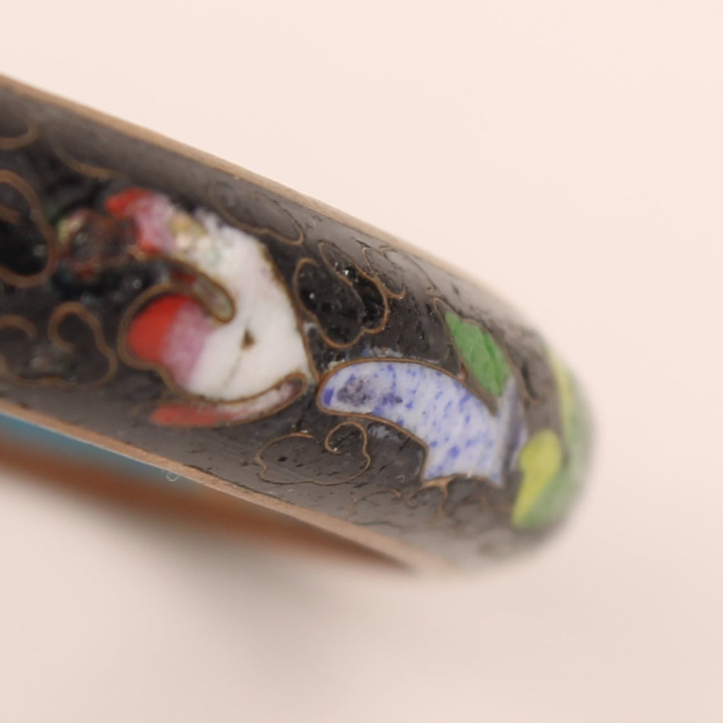 Chinese Cloisonné Armband – Zwart Emaille met Bloemen