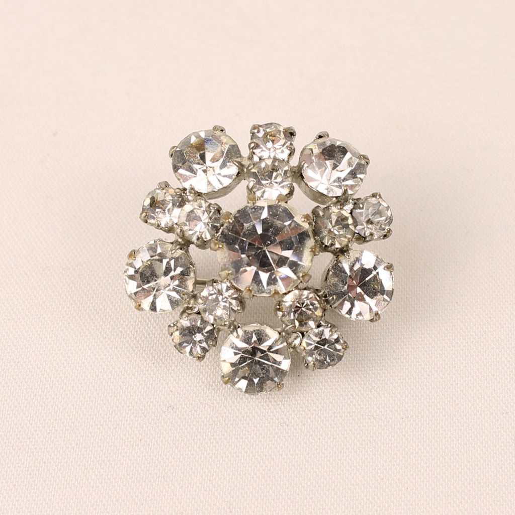 Zilverkleurige Strass Cluster Broche – ca. 1945–1960