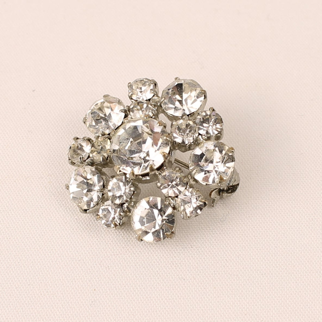 Zilverkleurige Strass Cluster Broche – ca. 1945–1960