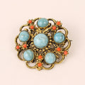 Antique Gilt Trombone Brooch with Turquoise Cabochons – c. 1900–1925