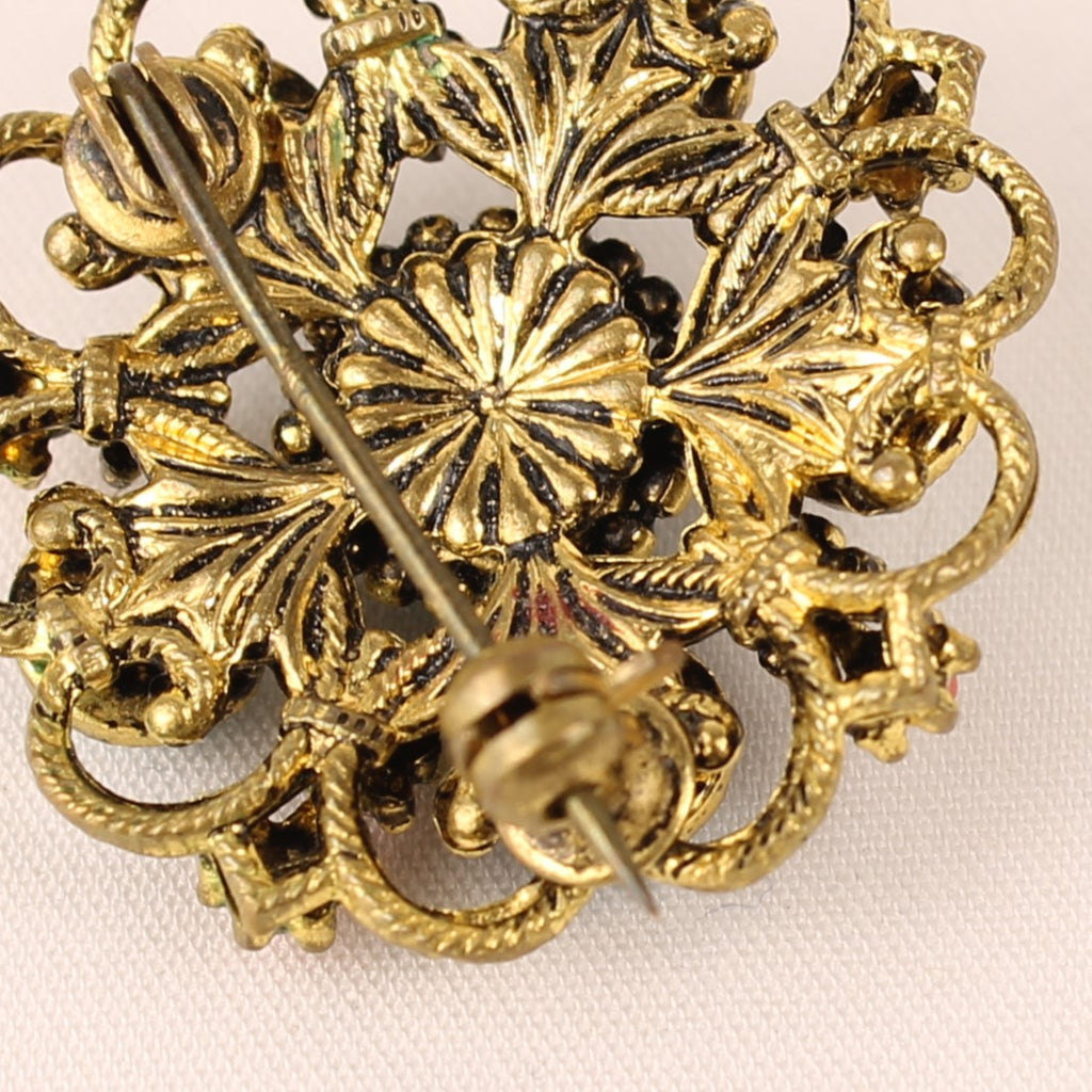 Antique Gilt Trombone Brooch with Turquoise Cabochons – c. 1900–1925