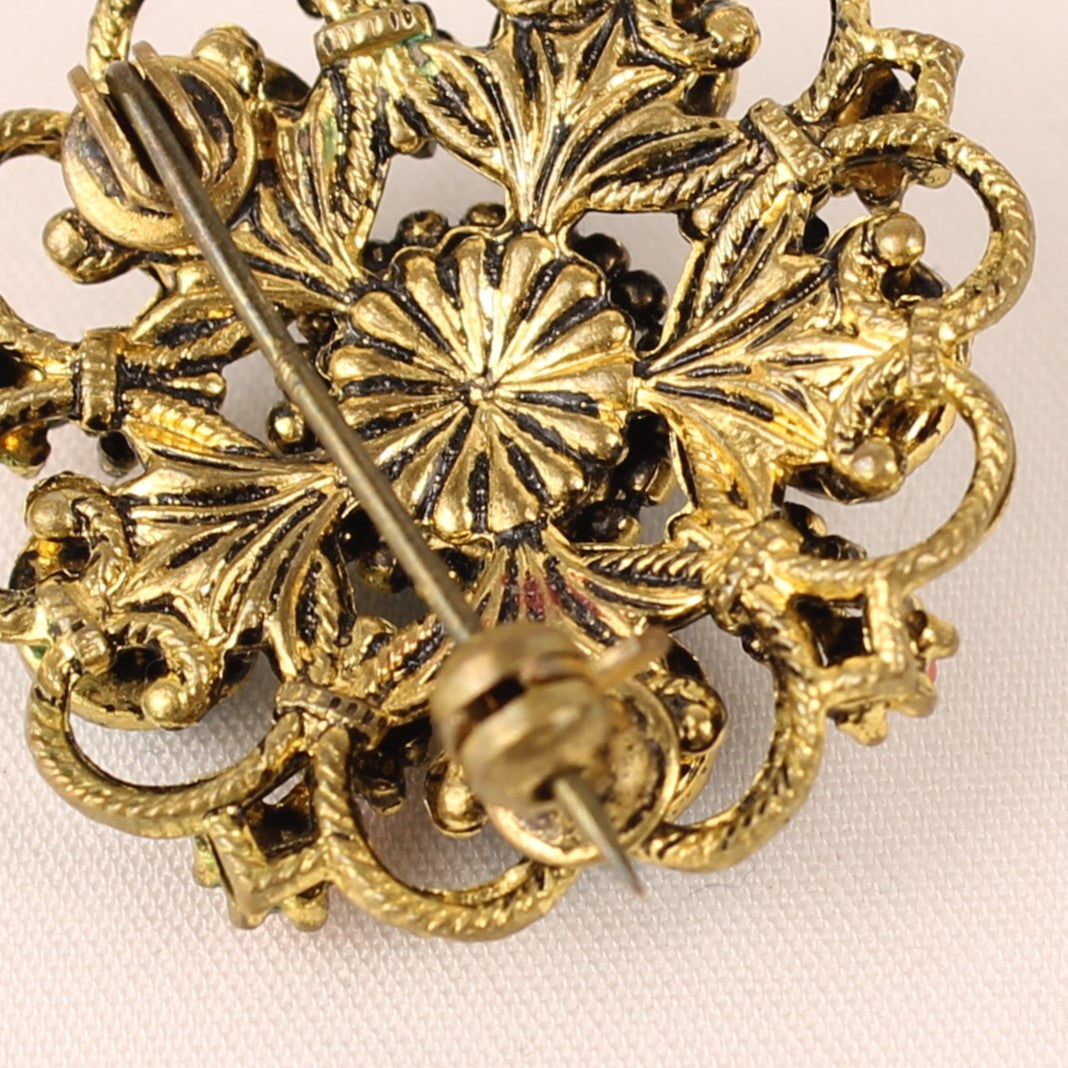 Antique Gilt Trombone Brooch with Turquoise Cabochons – c. 1900–1925