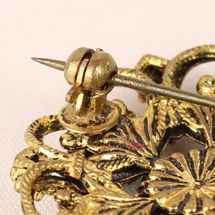 Antique Gilt Trombone Brooch with Turquoise Cabochons – c. 1900–1925