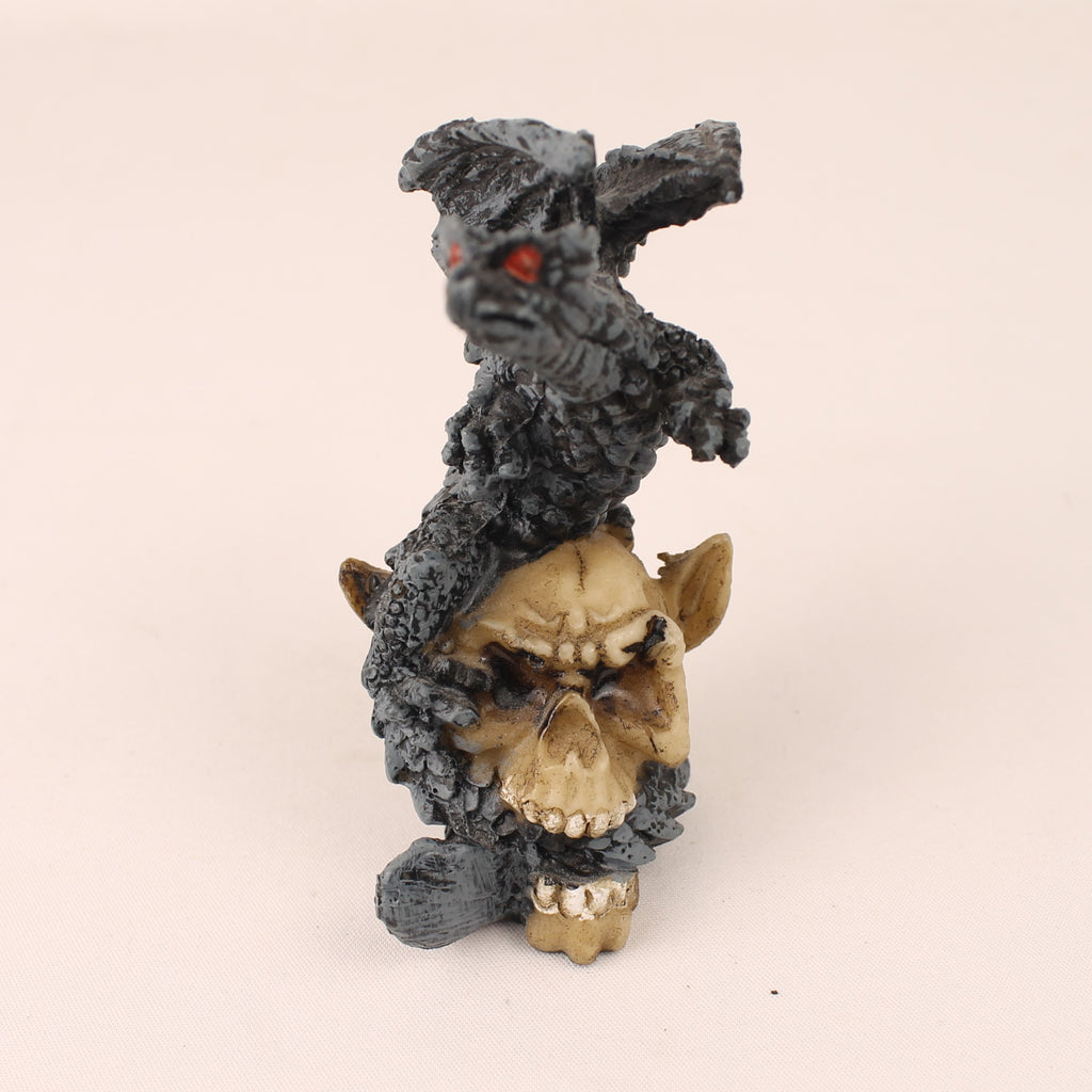 Fantasy Draak op Schedel – 8 cm – Gothic Decor Miniatuur