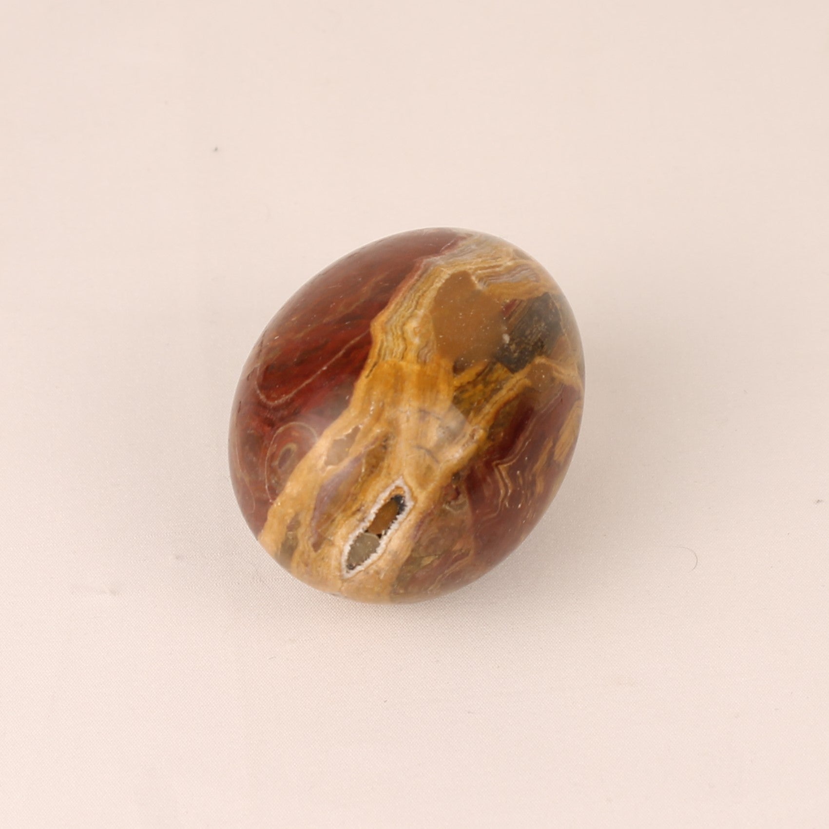 Onyx Natuurstenen Ei 7 cm – Banded Calciet – Roodbruin & Honinggeel
