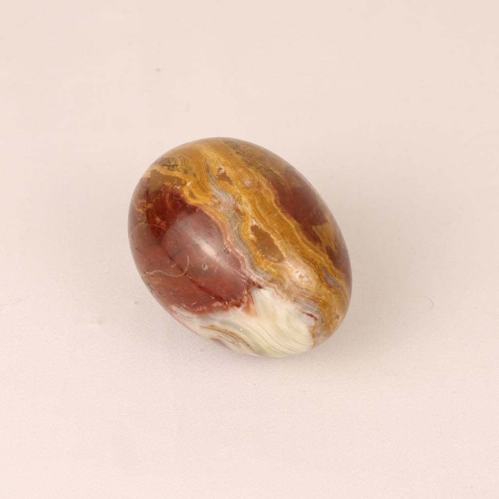 Onyx Natuurstenen Ei 7 cm – Banded Calciet – Roodbruin & Honinggeel