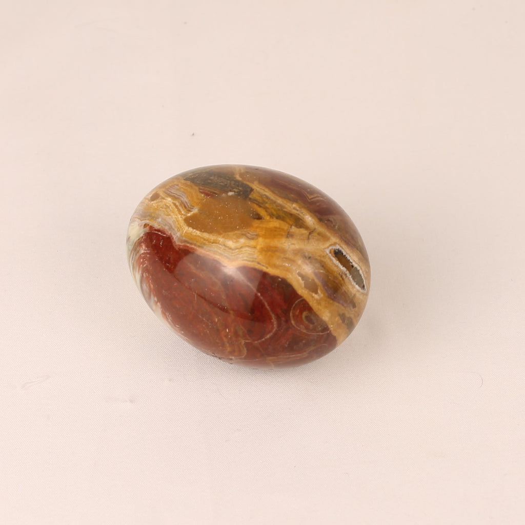 Onyx Natuurstenen Ei 7 cm – Banded Calciet – Roodbruin & Honinggeel