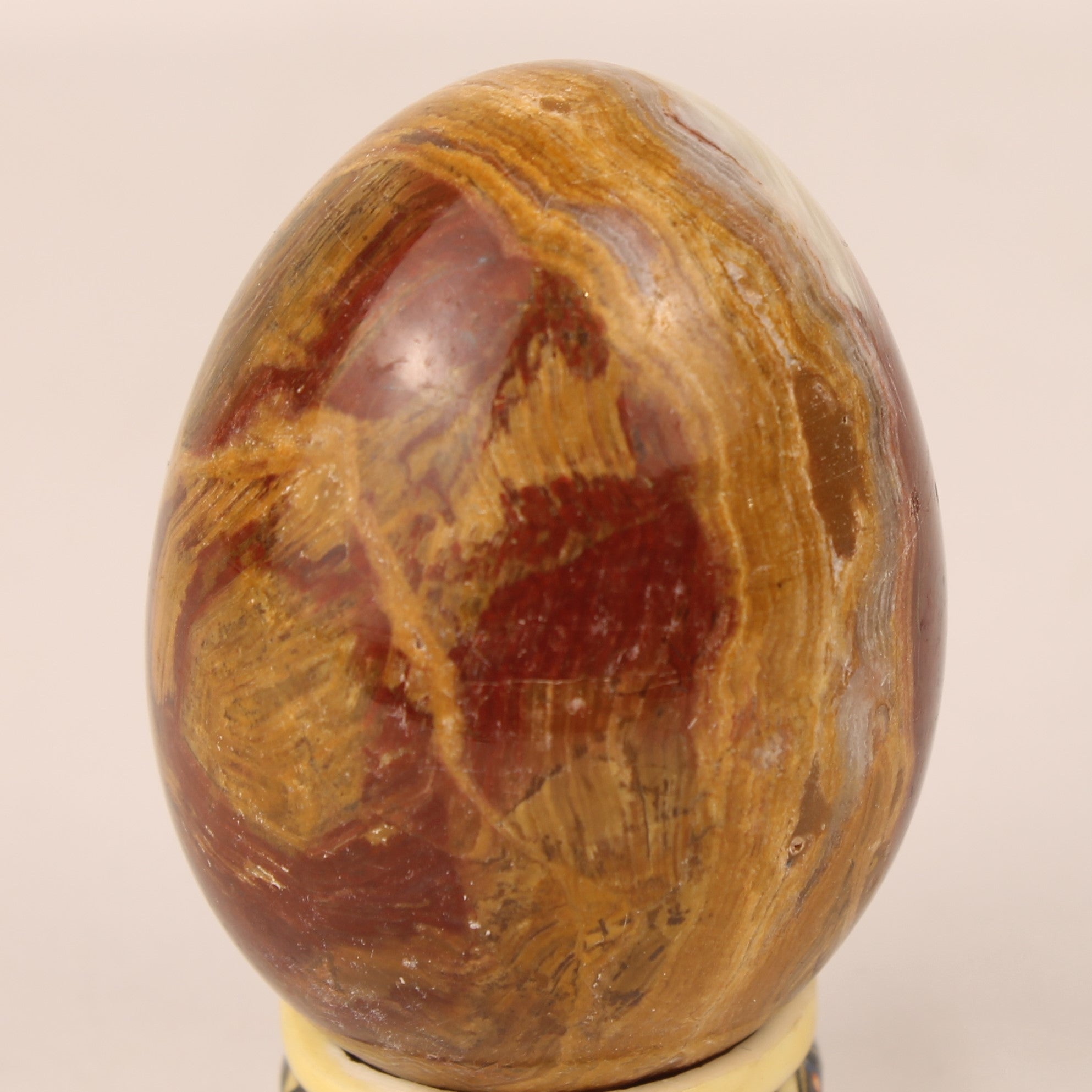 Onyx Natuurstenen Ei 7 cm – Banded Calciet – Roodbruin & Honinggeel