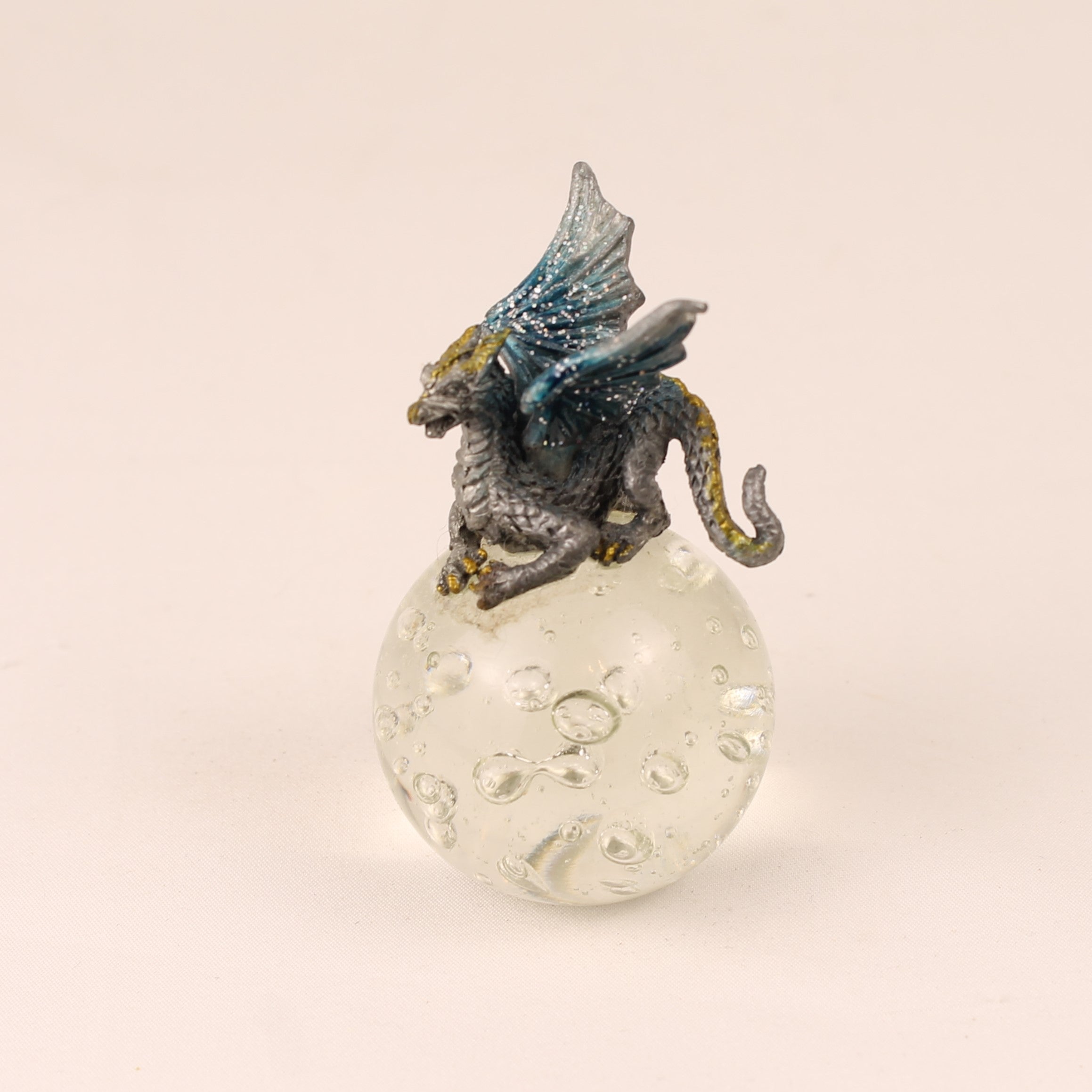 Fantasy Dragon on Glass Orb – Miniature Figurine 8 cm