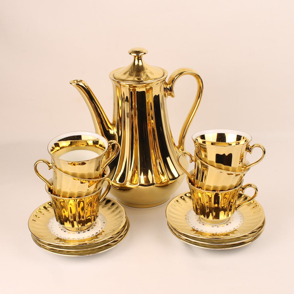 Wunsiedel Bavaria Volledig Verguld Mokka Servies – Mid Century Duitsland ca. 1960