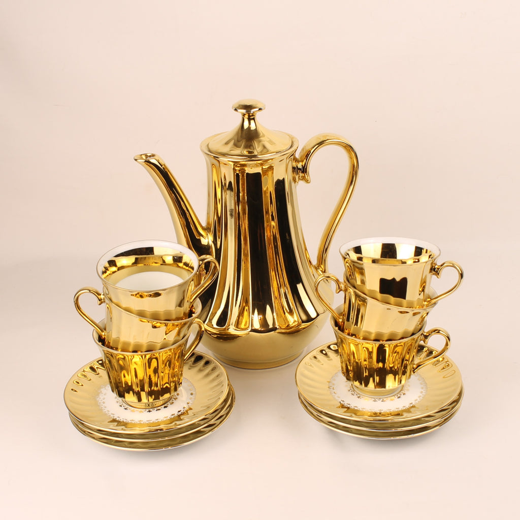 Wunsiedel Bavaria Volledig Verguld Mokka Servies – Mid Century Duitsland ca. 1960