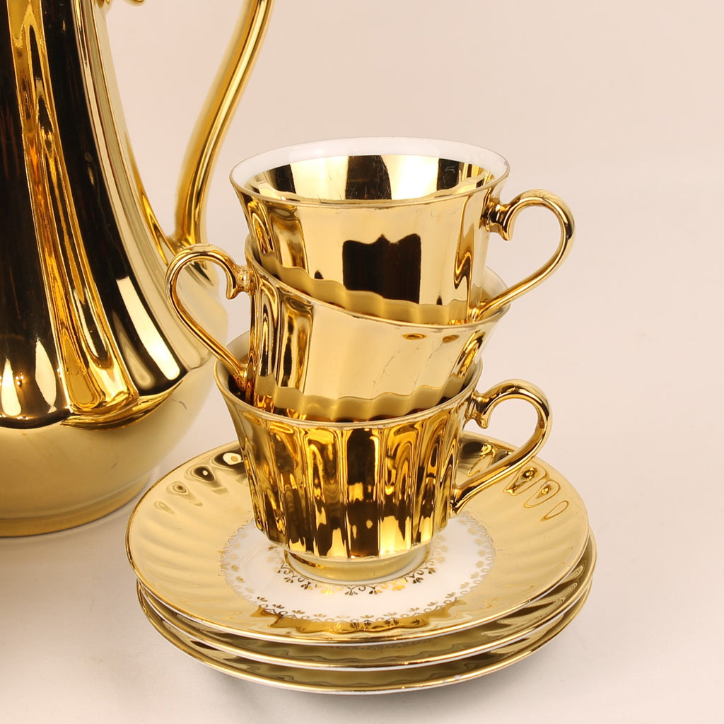 Wunsiedel Bavaria Volledig Verguld Mokka Servies – Mid Century Duitsland ca. 1960