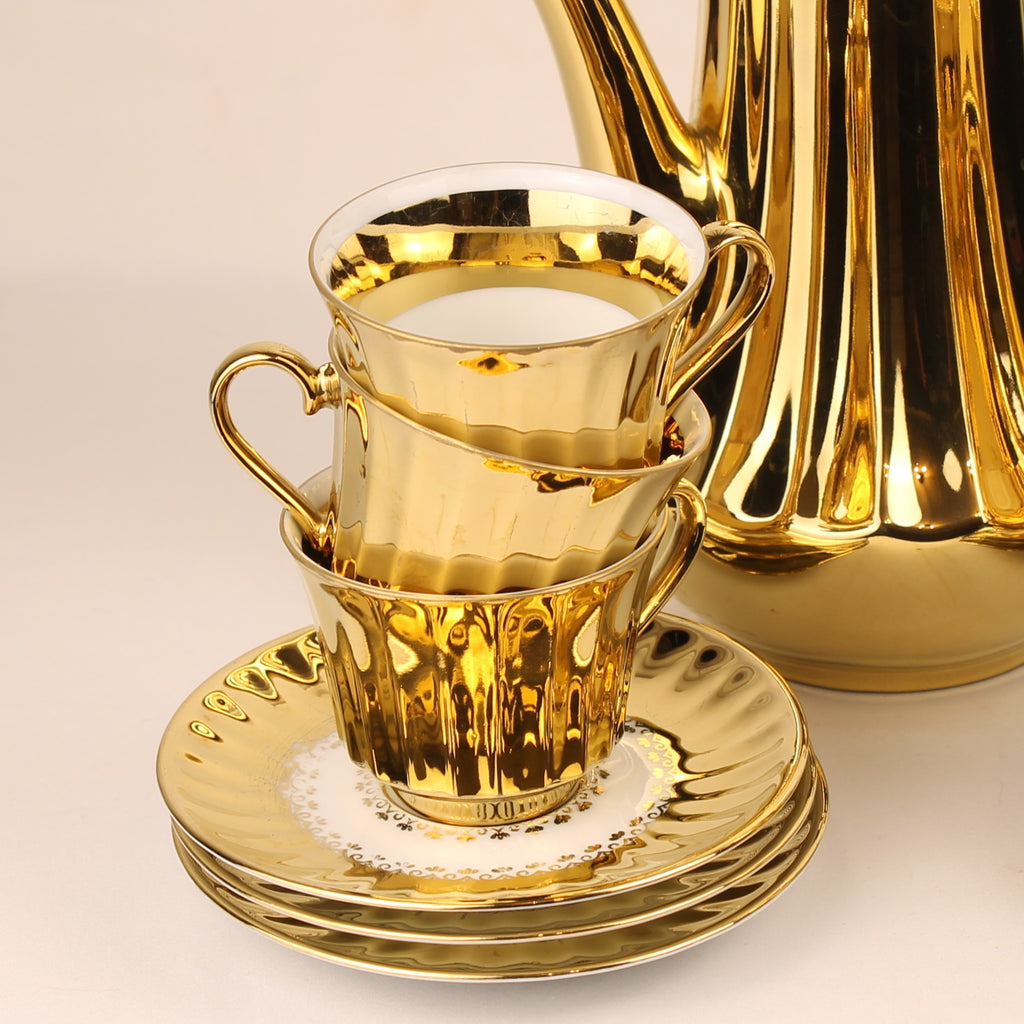 Wunsiedel Bavaria Volledig Verguld Mokka Servies – Mid Century Duitsland ca. 1960
