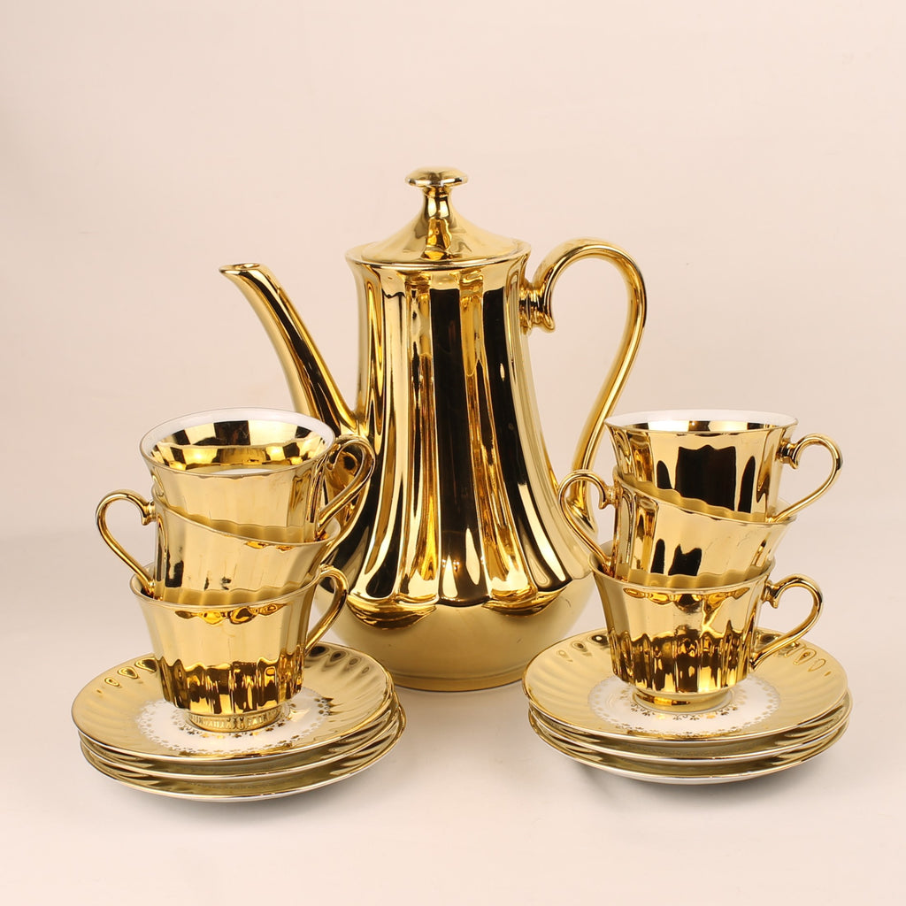 Wunsiedel Bavaria Volledig Verguld Mokka Servies – Mid Century Duitsland ca. 1960