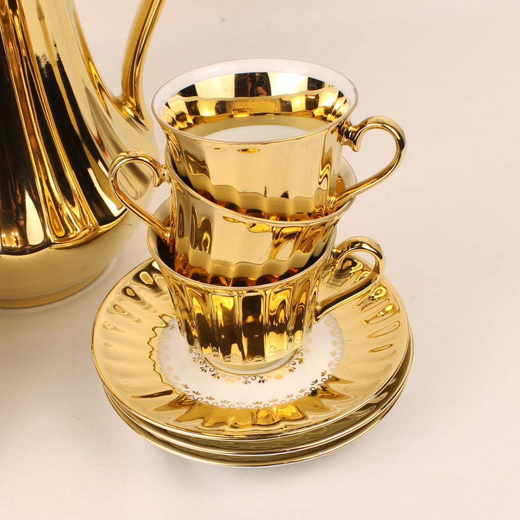 Wunsiedel Bavaria Volledig Verguld Mokka Servies – Mid Century Duitsland ca. 1960