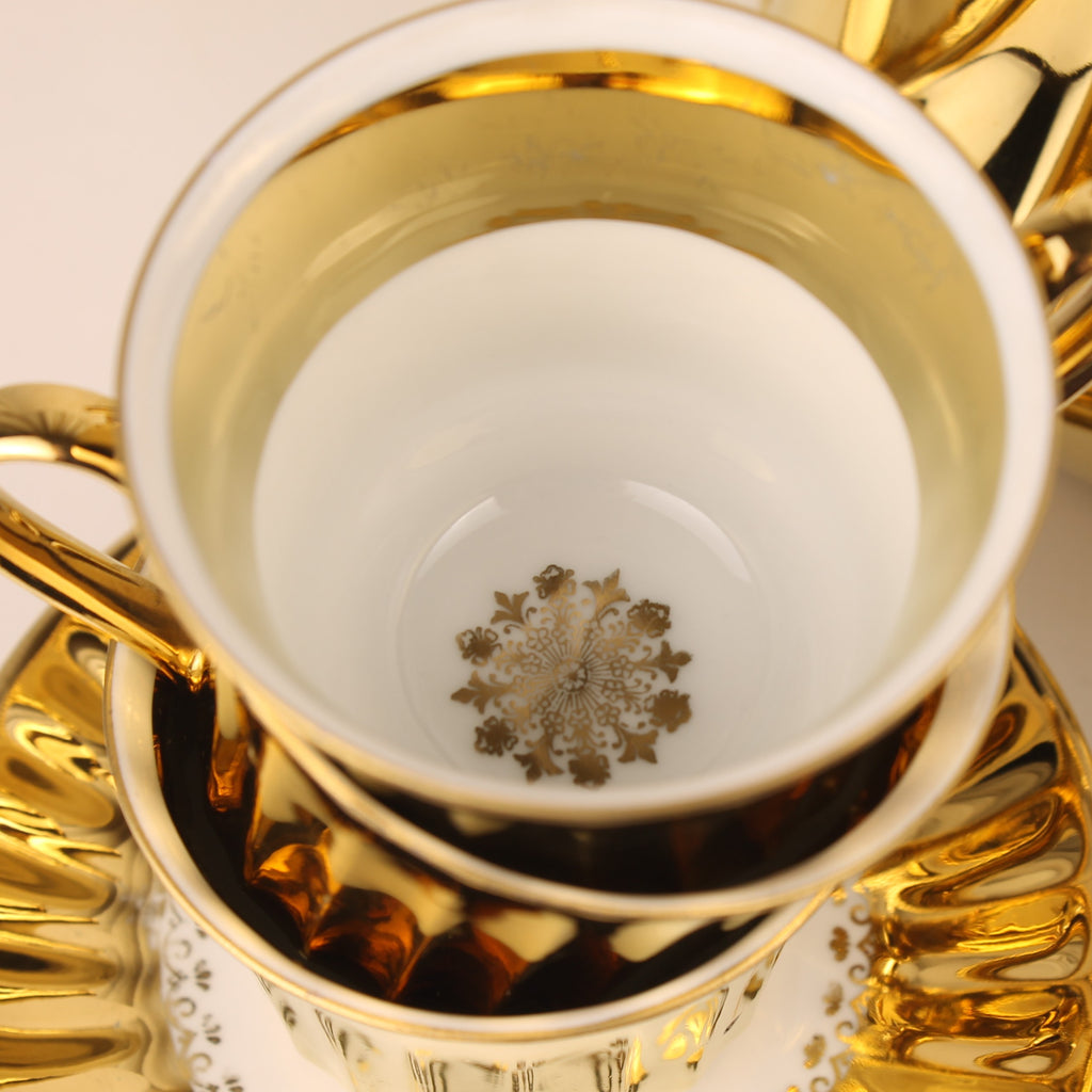 Wunsiedel Bavaria Volledig Verguld Mokka Servies – Mid Century Duitsland ca. 1960