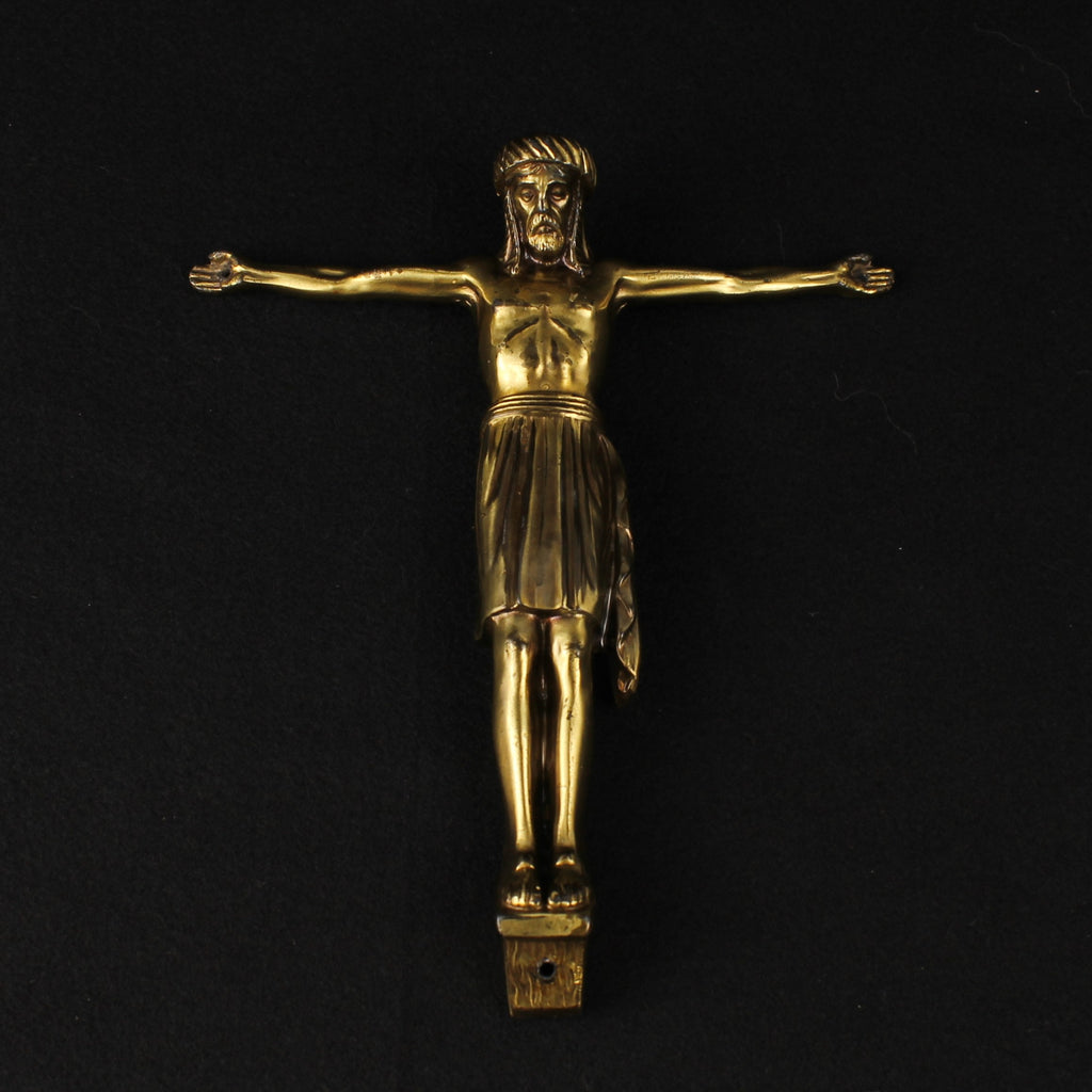 Verguld Christus Corpus – Messing Crucifix Beeld – ca. 1920–1950