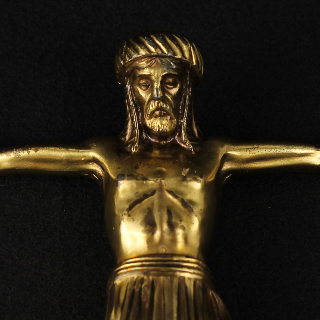 Verguld Christus Corpus – Messing Crucifix Beeld – ca. 1920–1950
