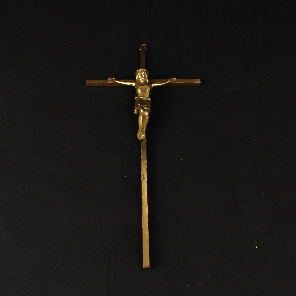 Wandkruis 25 cm - Crucifix in Goudkleurig Metaal - ca. 1960–1985