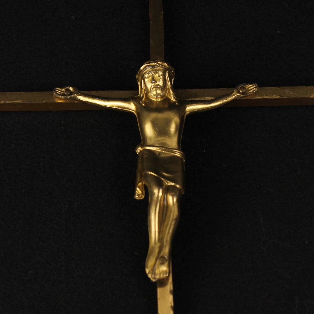 Wandkruis 25 cm - Crucifix in Goudkleurig Metaal - ca. 1960–1985
