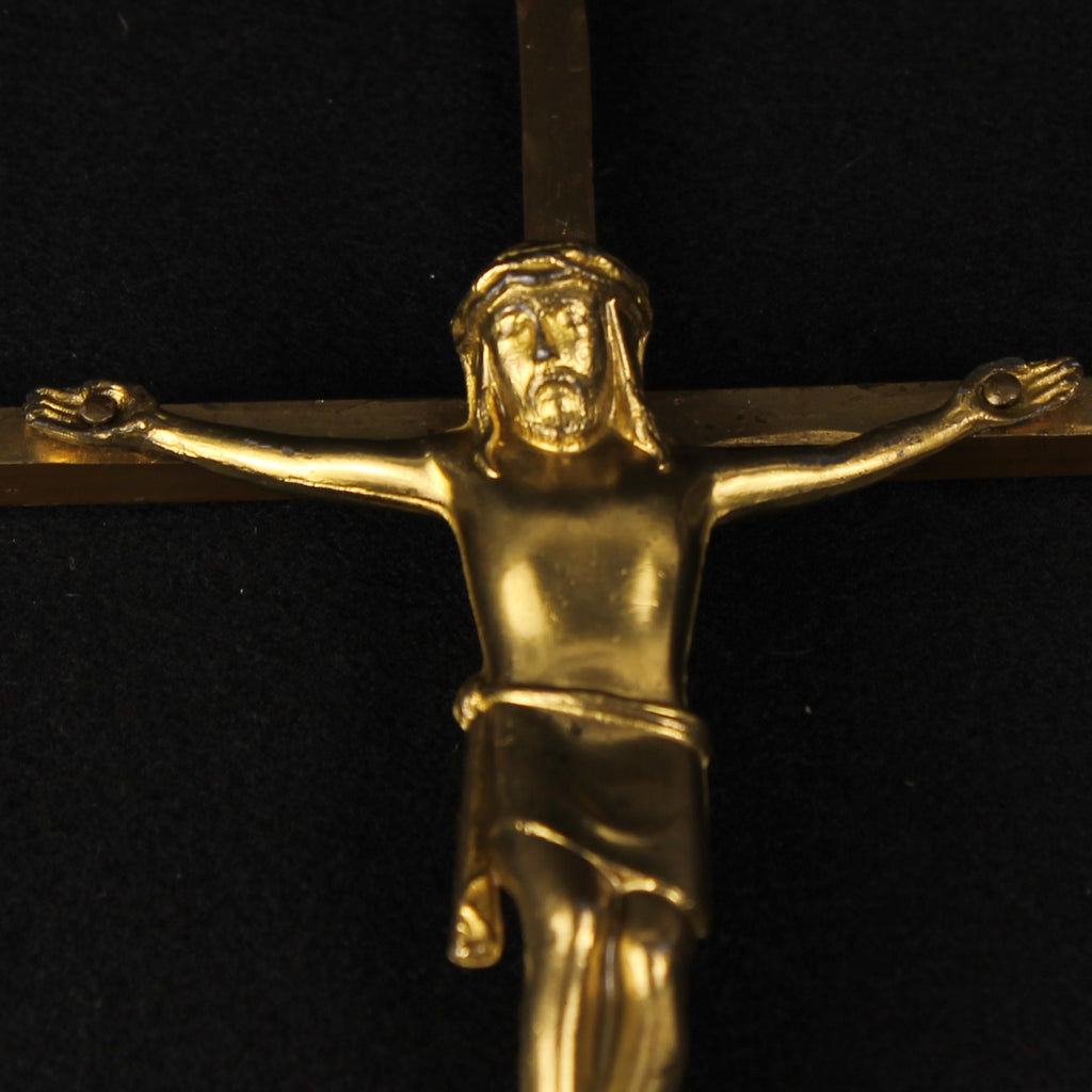 Wandkruis 25 cm - Crucifix in Goudkleurig Metaal - ca. 1960–1985