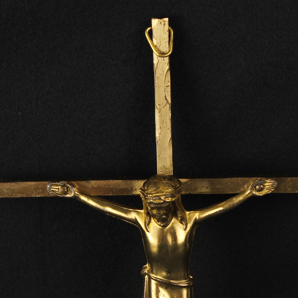 Wandkruis 25 cm - Crucifix in Goudkleurig Metaal - ca. 1960–1985
